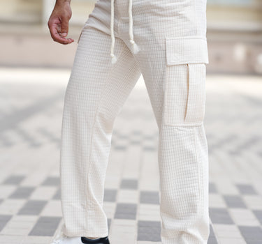 Korean Baggy Fit Structured Cargo Pants Off White