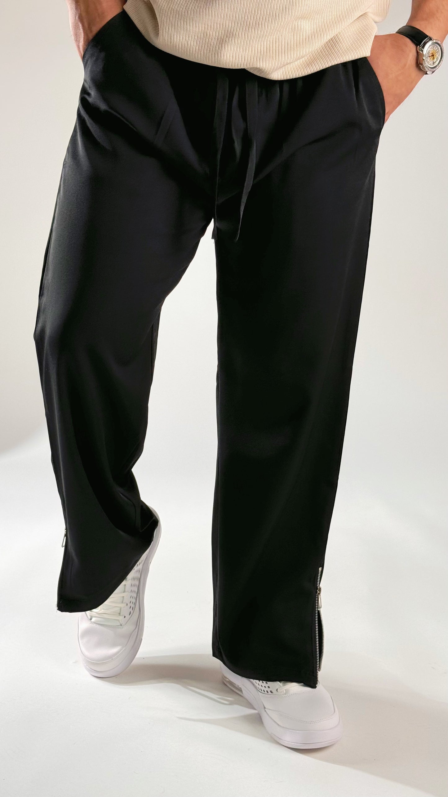 BLACK KOREAN STREET FIT ICE SILK VISCOSE JOGGER PANTS