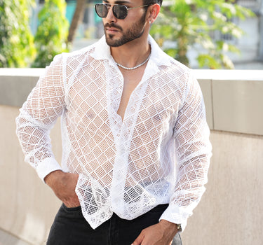 Bohemian Edit Mesh Crochet Shirt White