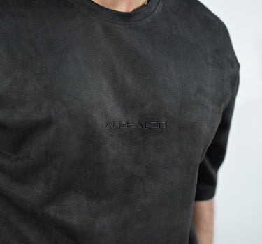 Suede Embroidered Overisized T-Shirt in Midnight Black