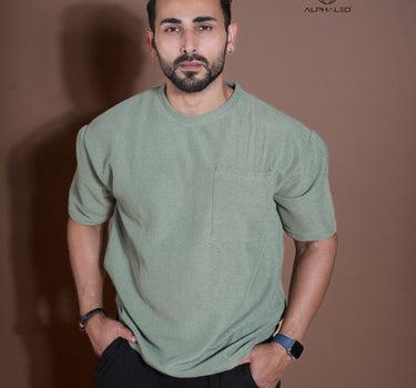 Eternals Oversized Textured Stretchable Tshirt Sea Green