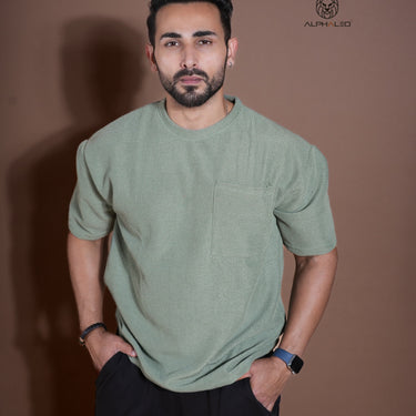 Eternals Oversized Textured Stretchable Tshirt Sea Green