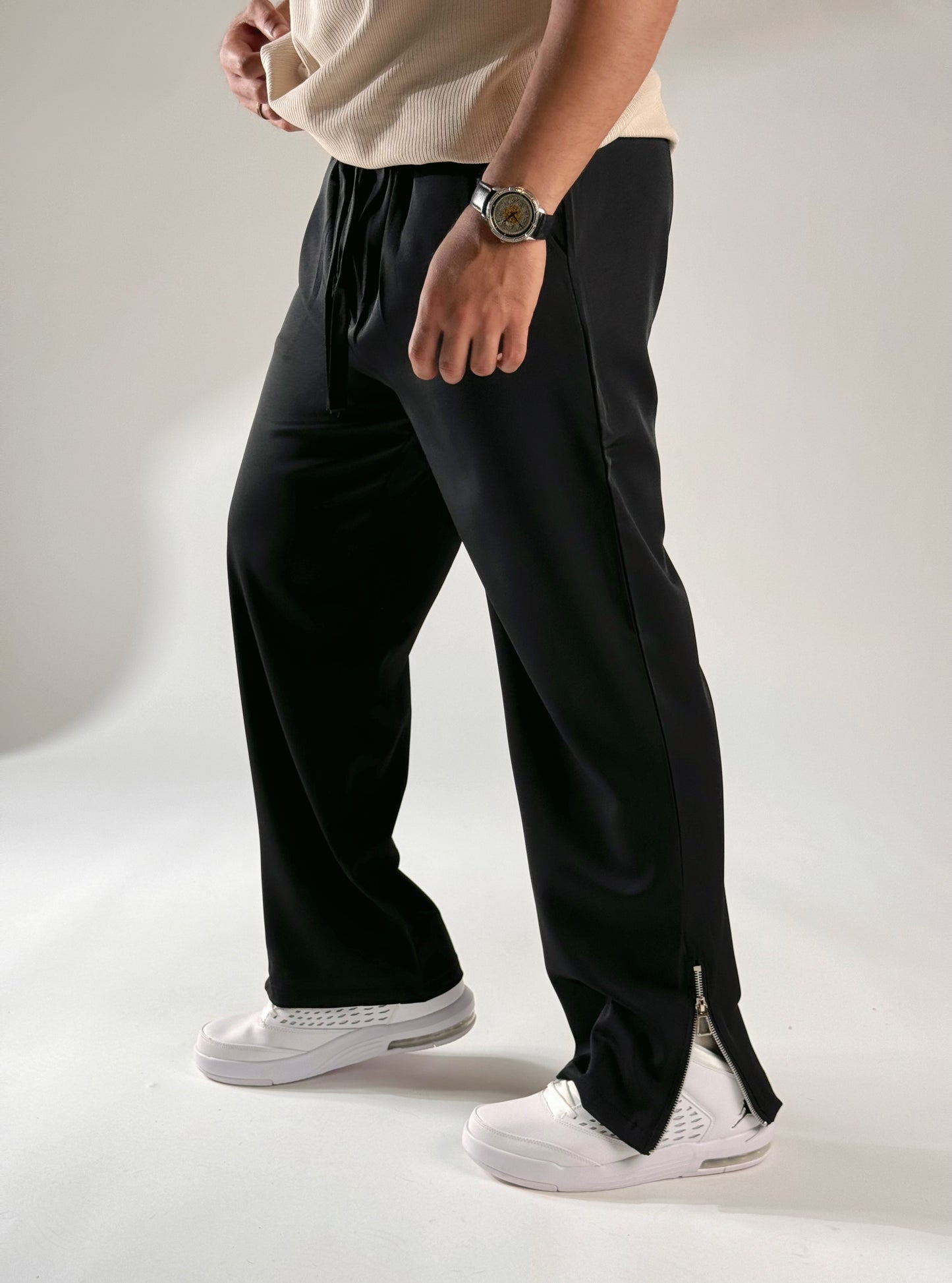 BLACK KOREAN STREET FIT ICE SILK VISCOSE JOGGER PANTS