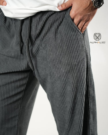 Korean Baggy Fit Coudroy Jogger Pants Dark Grey
