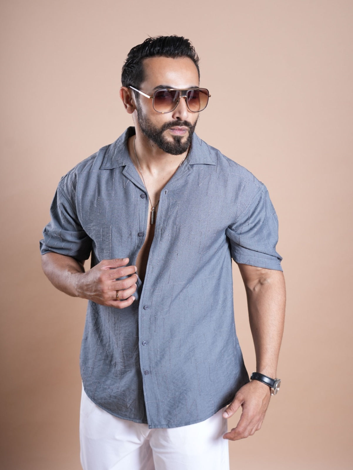 Riviera Half Sleeve Linen Embroidered Shirt