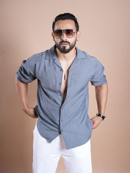 Riviera Half Sleeve Linen Embroidered Shirt