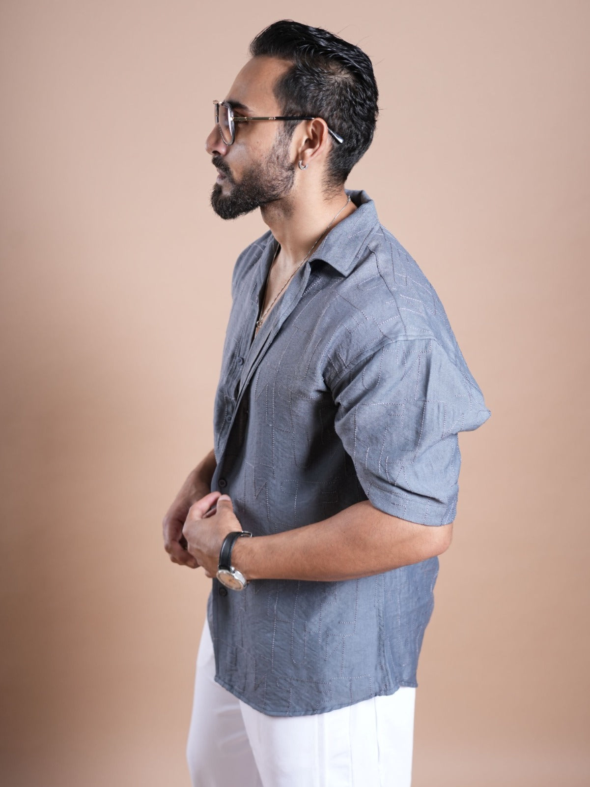 Riviera Half Sleeve Linen Embroidered Shirt