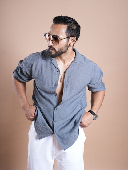 Riviera Half Sleeve Linen Embroidered Shirt