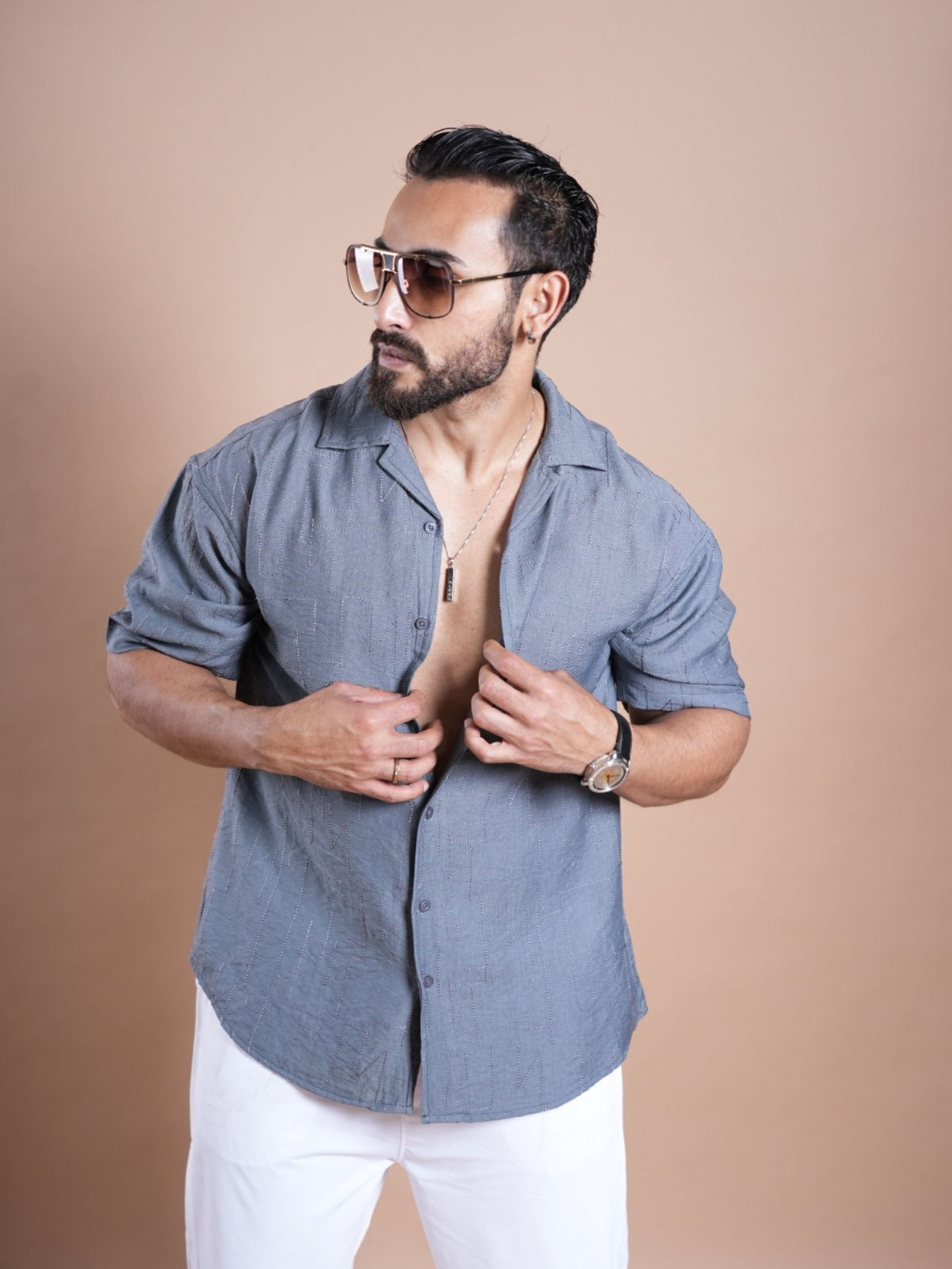 Riviera Half Sleeve Linen Embroidered Shirt