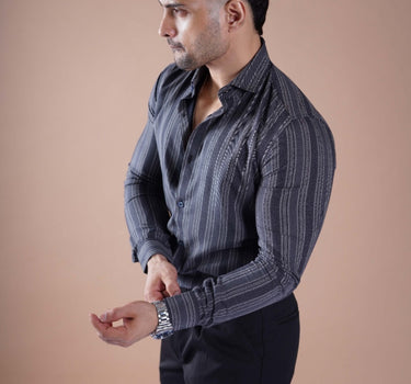 STRIPED LUXE PRINTED SHIRT DARK GREY AND BLACK