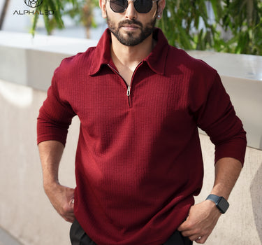 Riviera Jacquard Knitted Men's Polo T-Shirt Wine