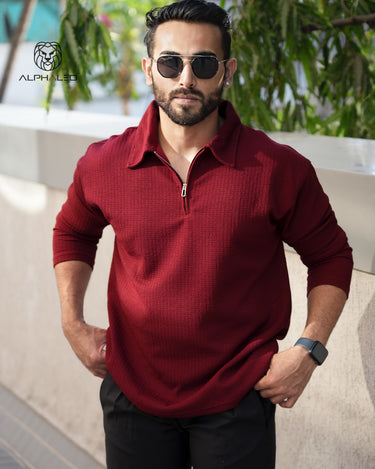 Riviera Jacquard Knitted Men's Polo T-Shirt Wine