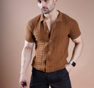 Monaco 2.0 Textured Half Sleeve Shirt Brown