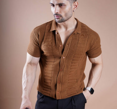 Monaco 2.0 Textured Half Sleeve Shirt Brown