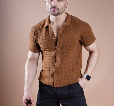 Monaco 2.0 Textured Half Sleeve Shirt Brown