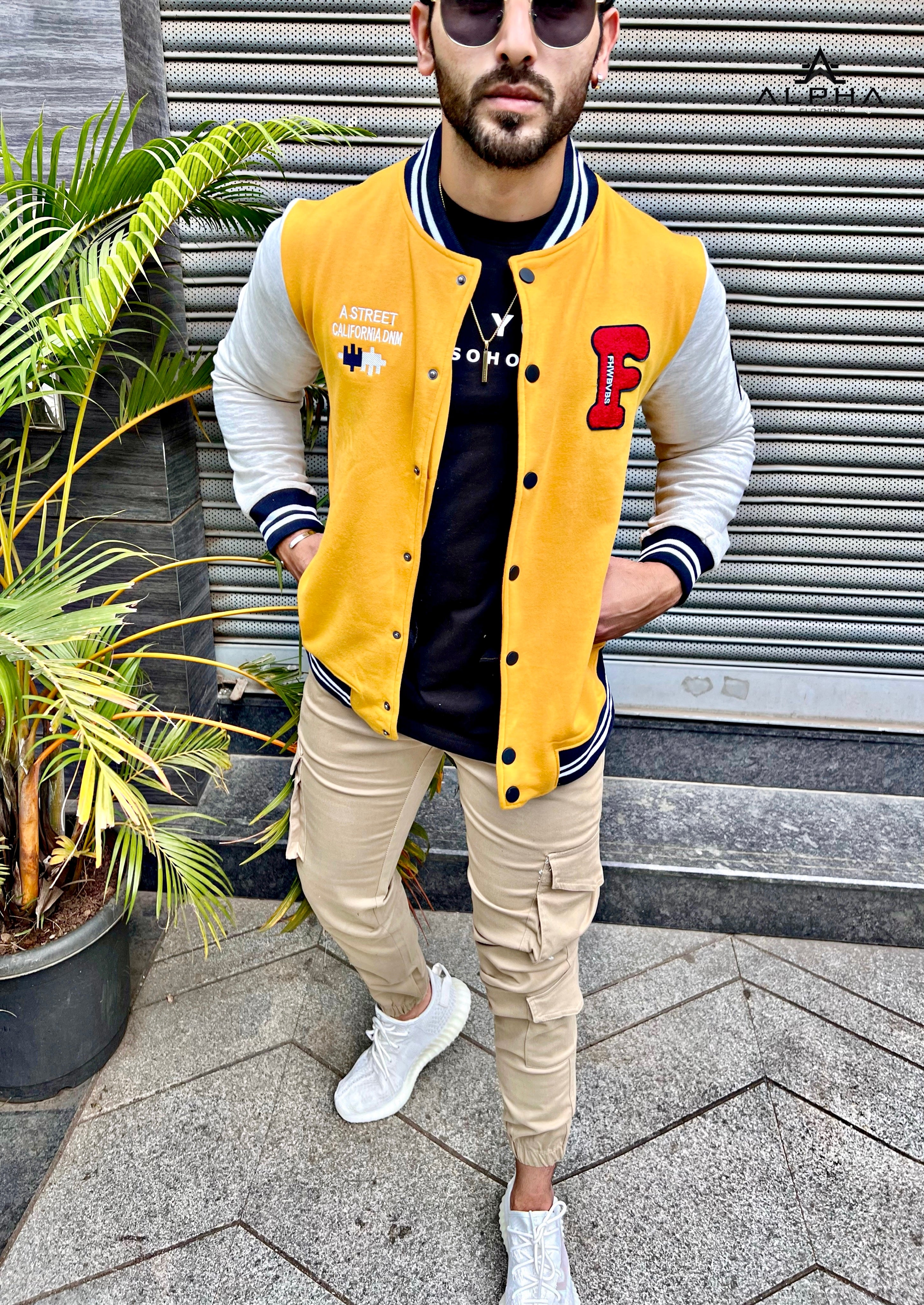 N.Y Streetstyle varsity jacket yellow – The Alpha Male India